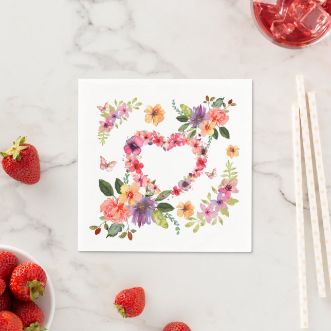 Guardanapo De Papel Coração Floral e Flores (Insitu)