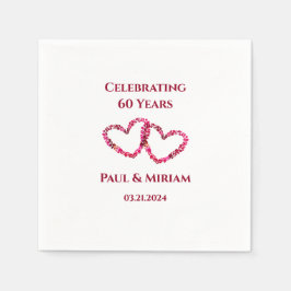 Guardanapo De Papel Coração Floral Rosa de 60 Anos Personalizado