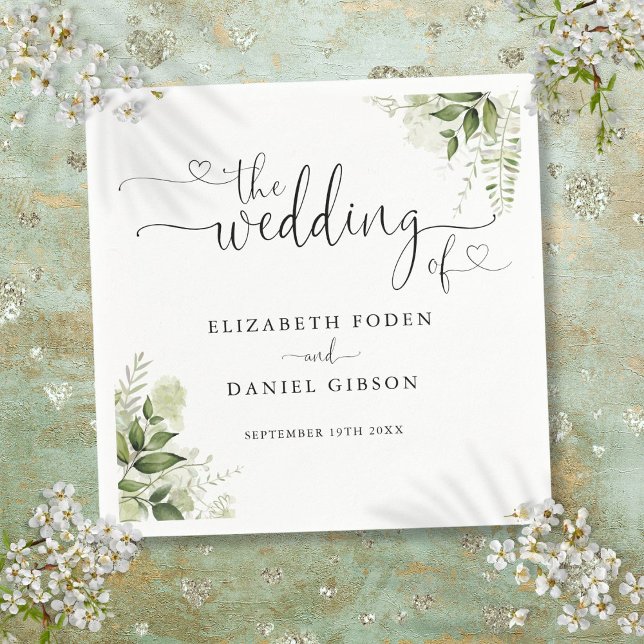 Guardanapo De Papel Coração Floral Verde Script Casamento (Greenery Floral Heart Script Wedding Napkins)