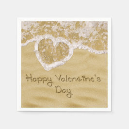Guardanapo De Papel Coração "Namorados Feliz" escrito em Areia