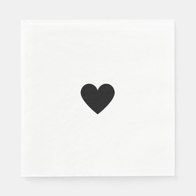 Guardanapo De Papel Coração Preto e Branco Moderno (Frente)