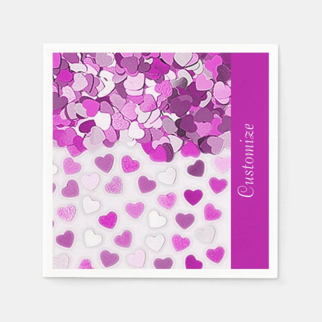 Guardanapo De Papel Coração Rosa Confetti Napkins (Frente)