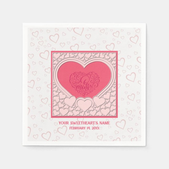 Guardanapo De Papel Coração Rosa Elegante Feliz Dia dos Namorados Eleg (Frente)