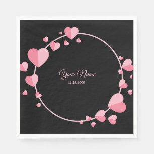 Guardanapo De Papel Coração Rosa Preto Geométrico Festa de Casamento E