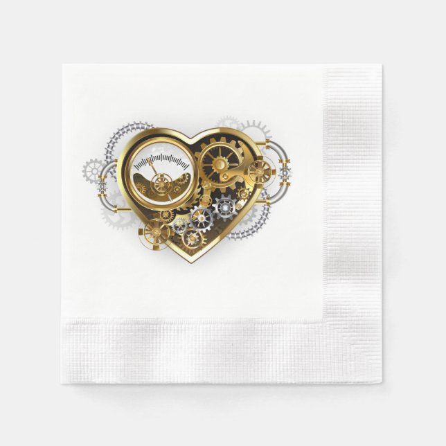 Guardanapo De Papel Coração Steampunk com Manômetro (Frente)