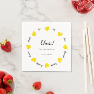 Guardanapo De Papel Corações Alegres Amarelo - Texto Personalizado no