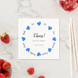 Guardanapo De Papel Corações Azuis Hearty - Texto Personalizado no Cen