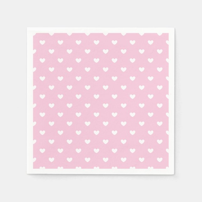 Guardanapo De Papel Corações Brancos Micros - Rosa Claro  (Frente)