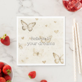 Guardanapo De Papel Corações de Creme Borboletas Aniversário