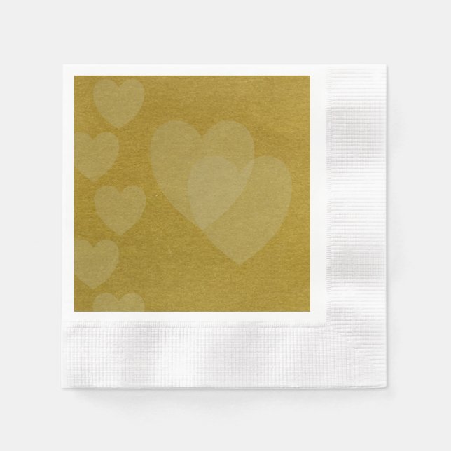 Guardanapo De Papel Corações de Dourado Papel Napkins (Frente)