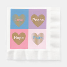 Corações de Fé Amor Esperança Paz Cozinham Napkins