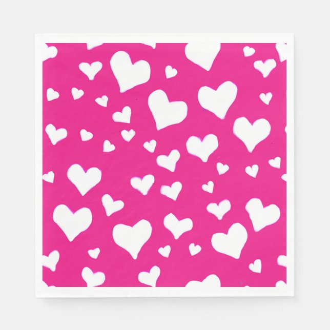 Guardanapo De Papel Corações de Giz Branco sobre Rosa Fúcsia (Frente)