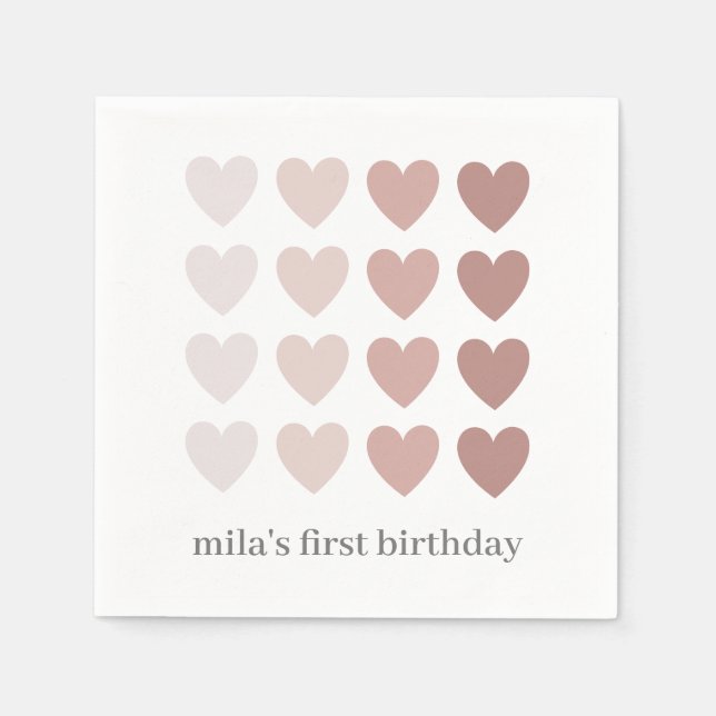 Guardanapo De Papel Corações de Ombre Rosa (Frente)