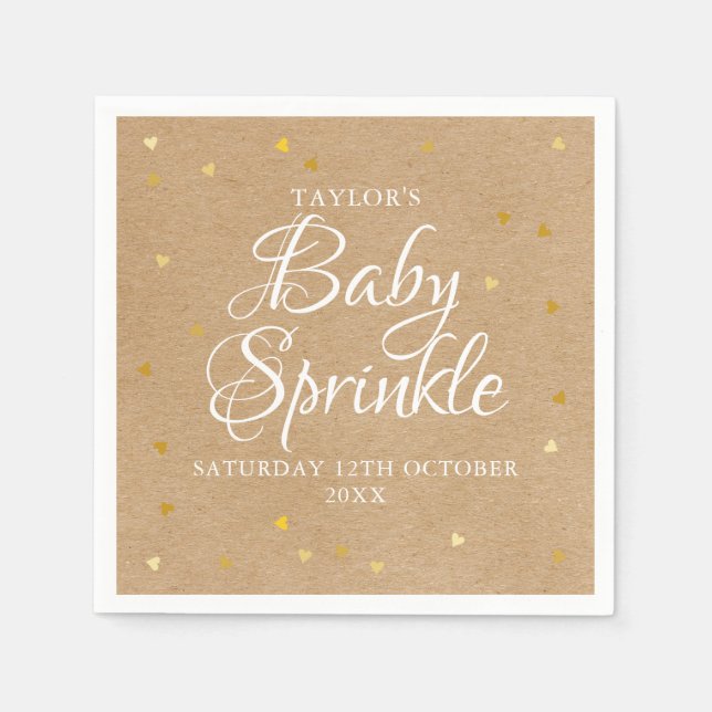 Guardanapo De Papel Corações Dourados Confetti Baby Sprinkle / Chá Rus (Frente)