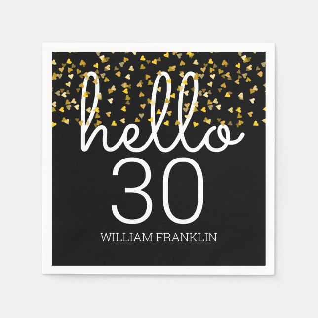 Guardanapo De Papel Corações Dourados de Qualquer Idade Feliz Aniversá (Frente)