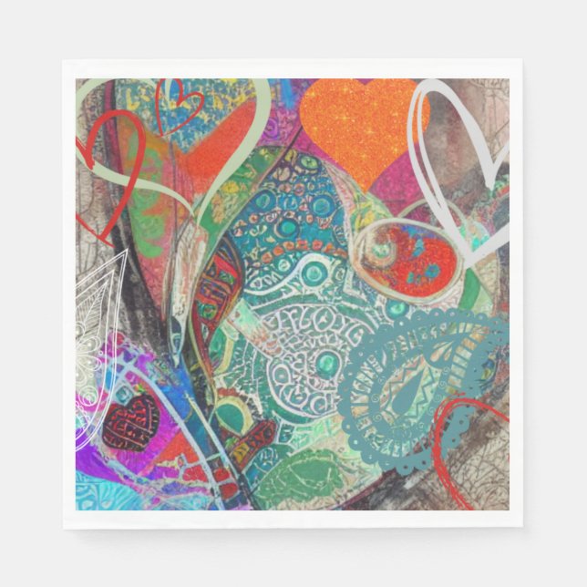 Guardanapo De Papel Corações e Paisley (Frente)