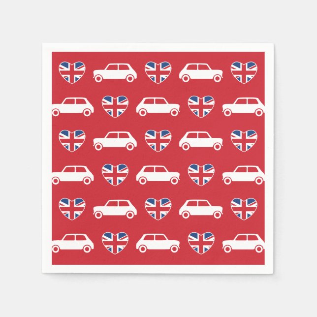 Guardanapo De Papel Corações Mini Cooper Britânico - Cocktail Vermelho (Frente)