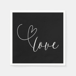 Guardanapo De Papel Corações Modernos Amor Preto e Branco Casamento Mi