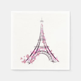 Guardanapo De Papel Corações Rosa e Borboletas Torre Eiffel Paris