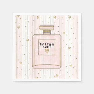 Guardanapo De Papel Corações Rosa e Dourado Paris Perfume Chic Moda