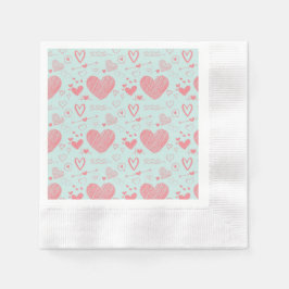 Guardanapo De Papel corações rosa - padrão de fundo azul claro