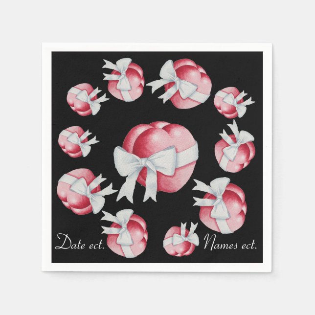 Guardanapo De Papel Corações vermelhos amarrados com arcos brancos par (Frente)