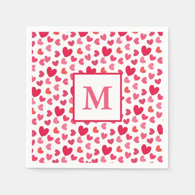 Guardanapo De Papel Corações vermelhos e cor-de-rosa (Frente)