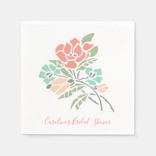 Guardanapo De Papel Coral Floral Moderno e Chá de panela Teal