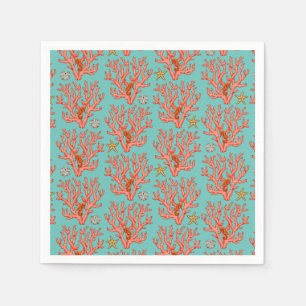 Guardanapo De Papel Coral marinho com criaturas marinhas