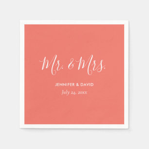 Guardanapo De Papel Coral Personalizado Sr. e Sra. Wedding Napkins