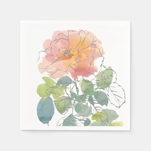 Guardanapo De Papel Coral Rosa Floral Aquarela (Frente)