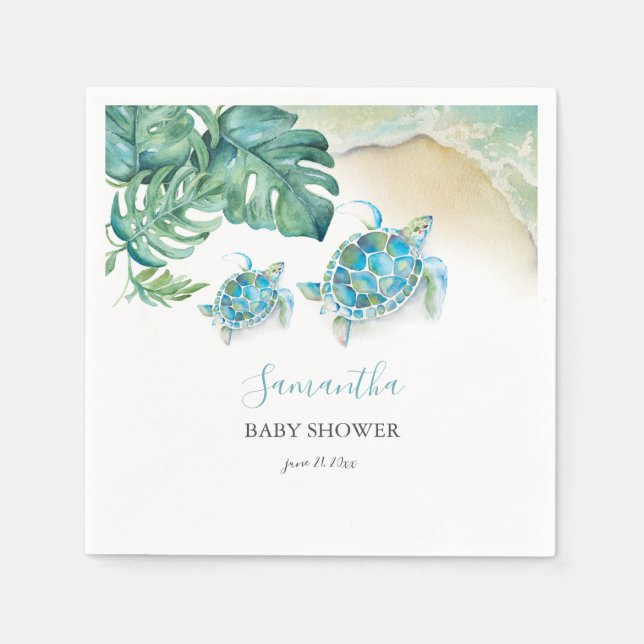 Guardanapo De Papel Cores de Água da Tartaruga Tropical (Frente)