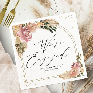 Guardanapo De Papel Cores Neutras Elegantes Floral Boho Engajamento