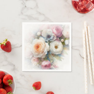 Guardanapo De Papel Cores Pastéis Aquarela Arte Floral Pintura Casamen