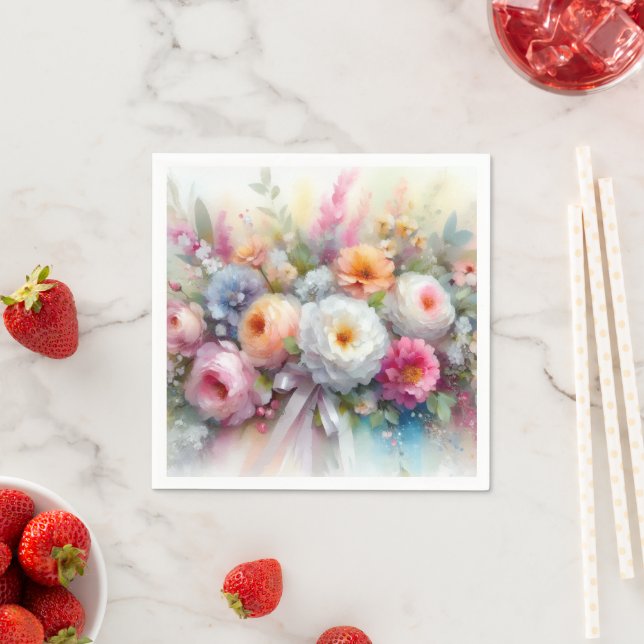 Guardanapo De Papel Cores Pastel Elegantes Flores Aquarela (Insitu)