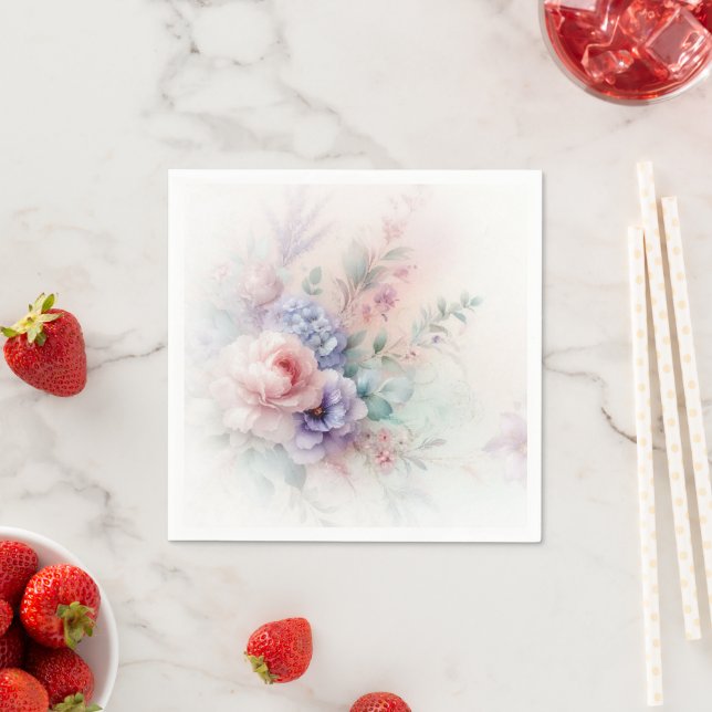Guardanapo De Papel Cores Pastel Elegantes Personalizadas Flores Aquar (Insitu)