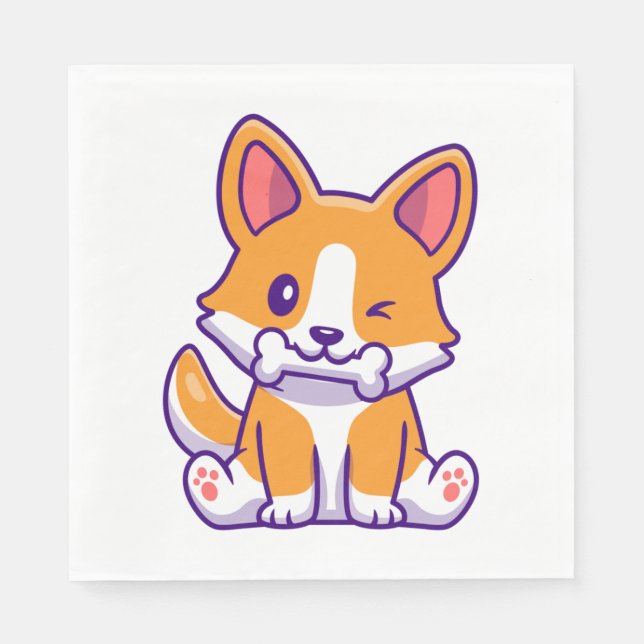 Guardanapo De Papel Corgi cúmulo com osso (Frente)