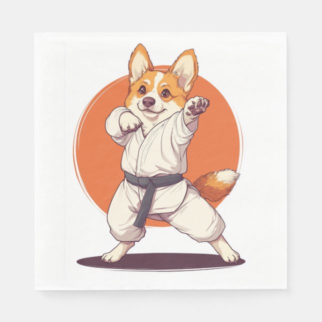 Guardanapo De Papel Corgi de Karatê � Cão de Artes Marciais (Frente)