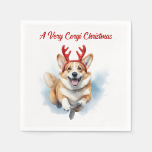 Guardanapo De Papel Corgi de Natal com galhadas de Reindeer saltando