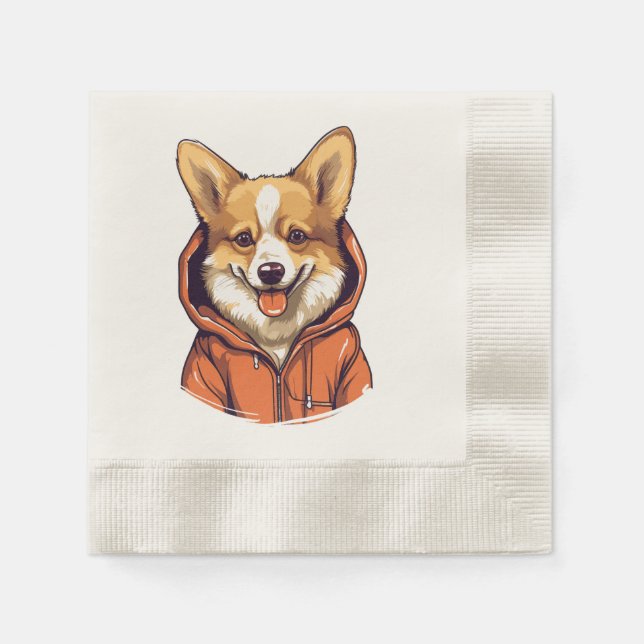 Guardanapo De Papel Corgi Engraçado Vestindo Moletom (Frente)