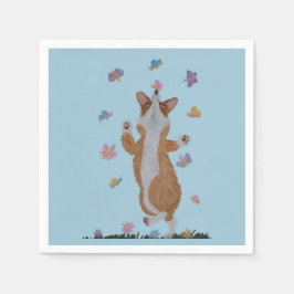Guardanapo De Papel Corgi Galês Dançando com Borboletas