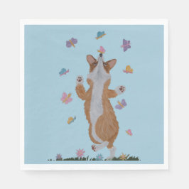 Guardanapo De Papel Corgi Galês Dançando com Borboletas
