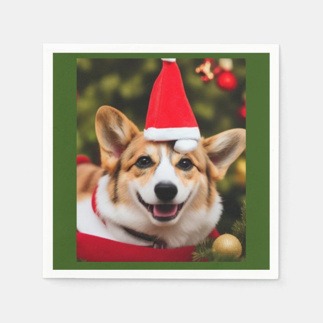 Guardanapo De Papel Corgi sorrindo de natal (Frente)