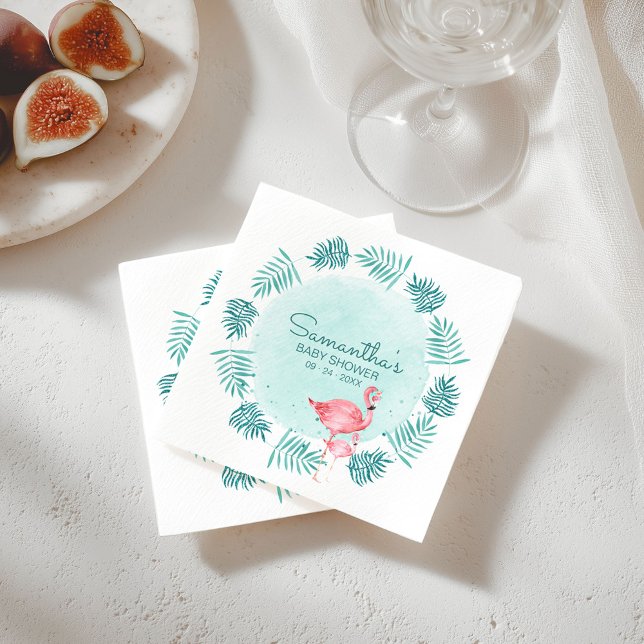 Guardanapo De Papel Coroa de Folhas de Flamingo e Palmeira Azul Bebê (Criador carregado)