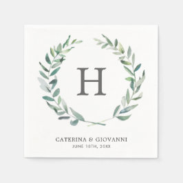Guardanapo De Papel Coroa de Monograma Elegante Folhagem Casamento Rús