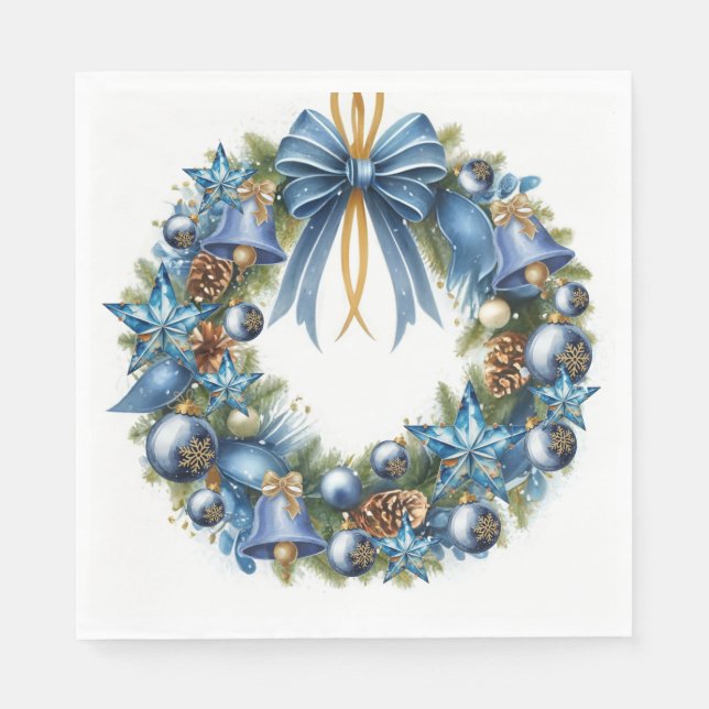 Guardanapo De Papel Coroa de Natal Azul e Dourada (Frente)