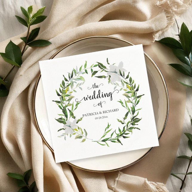 Guardanapo De Papel Coroa de Noiva com Elegante Folhagem Botânica (Criador carregado)