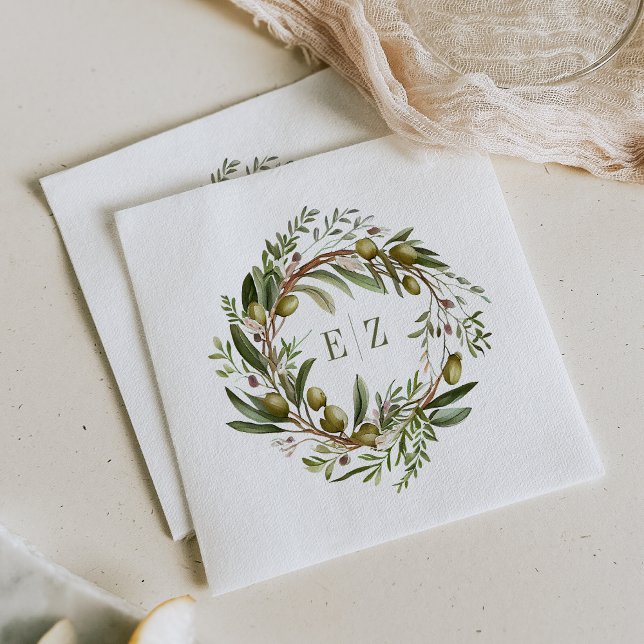 Guardanapo De Papel Coroa de Oliveiras Aquarela Rústica Casamento (Criador carregado)