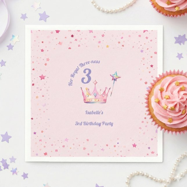Guardanapo De Papel Coroa de Princesa 3º Aniversário Realeza Tripla (Criador carregado)