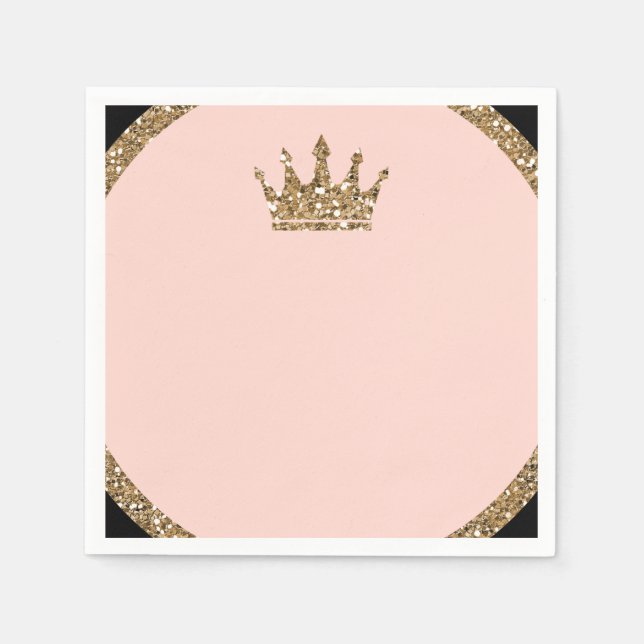 Guardanapo De Papel Coroa de Princesa Pink Gold Glitter & Black Sweet  (Frente)